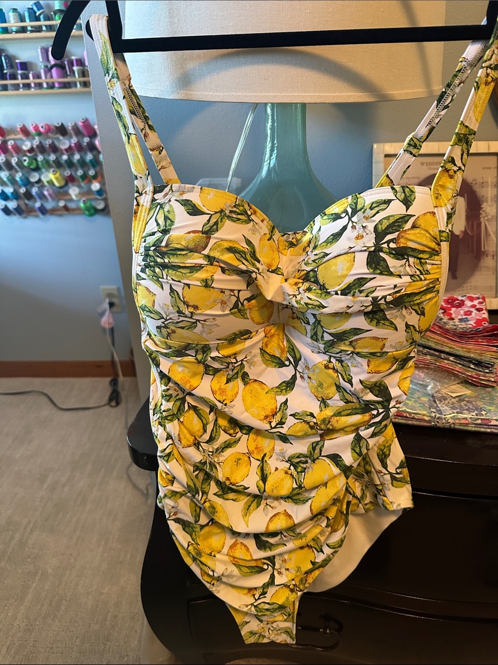 Lemon-Print Ruched bathing suit - Yellow & Green, size 12